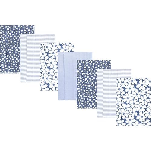 Hudson Baby Unisex Baby Cotton Flannel Burp Cloths 7-Pack, Blue Cosmos, One Size