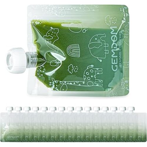15 Pack Reusable Baby Food Pouches for Toddlers, 7oz/200ml Refillable Squeeze Pouch for Applesauce Yogurt Homemade Organic Puree Juice Snack for Baby Kids Students, BPA Free, Animal Print