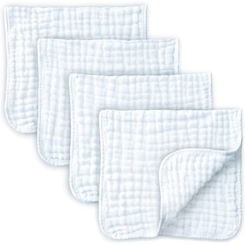 KiddyCare Muslin Burp Cloths - Burp Clothes for Baby Girl/Boy, Organic Baby Clothes Burping Cloths for Babies - 6 Layers Absorbance, Baby Burp Cloth - Burp Rags, Muslin Washcloths, 4 Pack White - 10x20 Inch (Pack of 4)