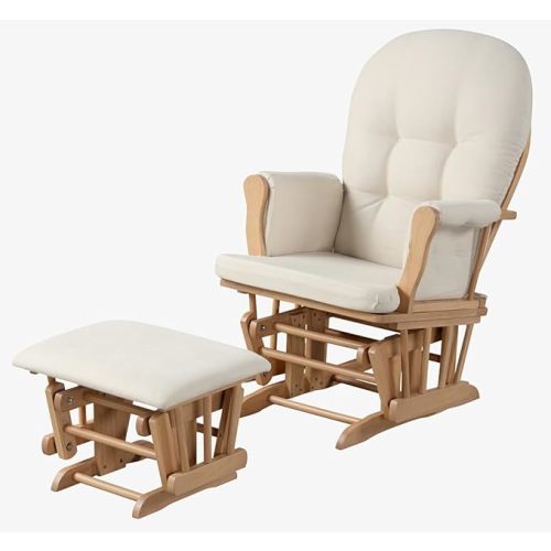 Glider and Ottoman (Natural w/Beige Cushion)