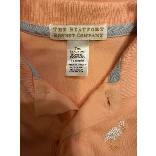 Prim & Proper Polo & Onesie - Pompano Peach with Multicolor Stork