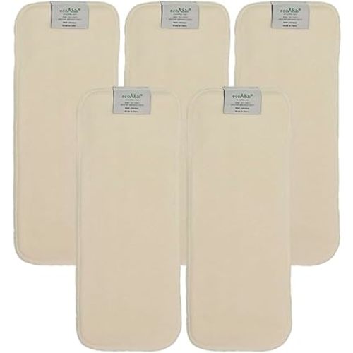 EcoAble 4-Layer Hemp Diaper Inserts – Overnight Boosters for Heavy Wetters – Reusable Absorbency Doublers – Fits Pocket, Cotton Prefold & Cover – Washable Natural Fiber Liners (Pack of 5)