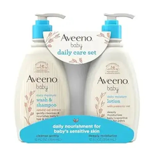 Aveeno Baby Daily Care Gift Set with Oat Extract & Prebiotic Oat, Contains Daily Moisturizing Body Lotion & Gentle 2-in-1 Baby Bath Wash & Shampoo, Hypoallergenic & Paraben-Free, Two Pack