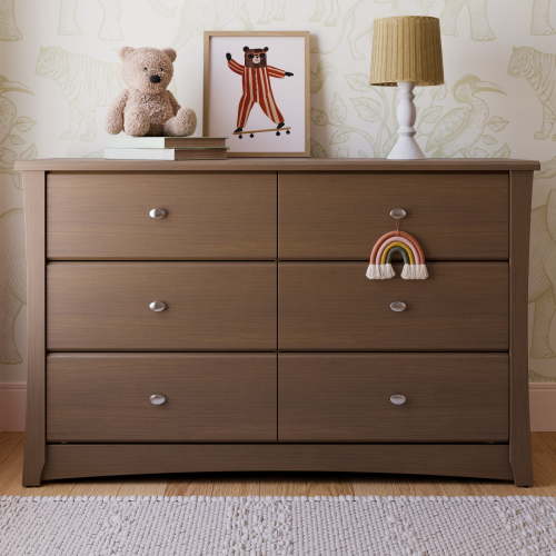 Storkcraft Crescent 6 Drawer Nursery Dresser, Hazelnut