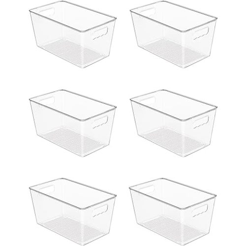 Vtopmart 6 Pack Clear Storage Bins, Pantry Cabinet Organizer Bins with Handle for Pantry Organizer and Storage, Plastic Bins for Fridge, Cabinet, Kitchen, Countertops, Cupboard, Freezer, Medium