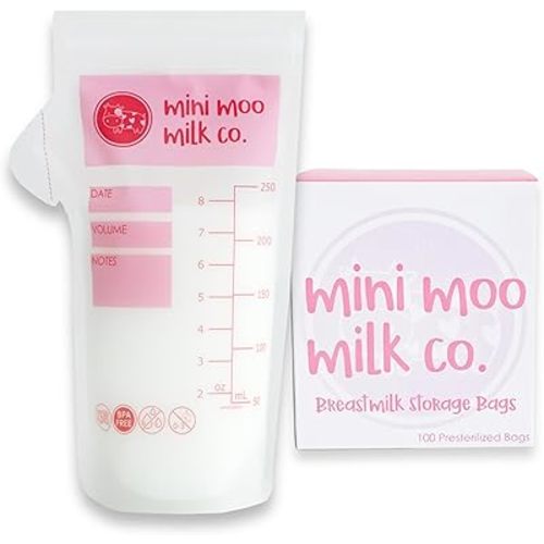 Breastmilk Storage Bags, 100 Count, 8 Oz, Leak-Proof, Easy Pour Spout, Self-Standing, BPA Free, Plastic, Disposable, Sealed Plastic, Pink
