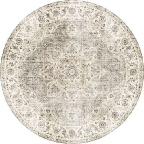 ReaLife Rugs 6' Round Machine Washable Padded Boho Farmhouse Joy Area Rug Beige/Ivory