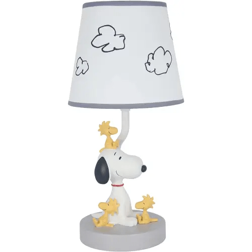 Lambs & Ivy Classic Snoopy & Friends White/Gray Nursery Lamp with Shade & Bulb