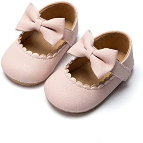 ohsofy Infant Baby Girls Mary Jane Flats Non-Slip Bowknot Princess Wedding Dress Shoes Toddler Crib Shoes