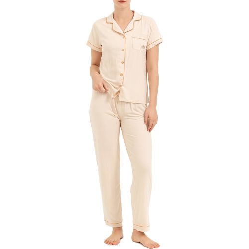 BORN Womens Button Down Pajama Set, Short Sleeve PJ Set with Pants | Soft & Breathable