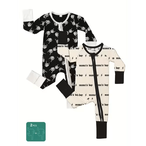 2pcs bamboo fiber baby bodysuit bone mamas boy print double - Temu