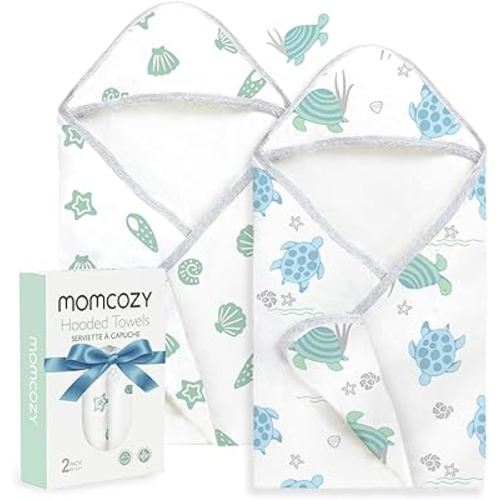 Momcozy Baby Towel with Hooded-Original Design Baby Towel Set -Soft & Absorbent- Shower Gifts or Bath Essential for Infant, Newborn, Toddler, Marine Sea Turtle Shells Magic