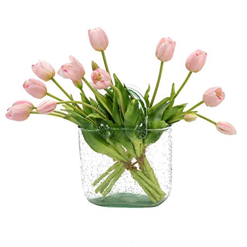 DUYONE 15pcs Artificial Tulips Flowers, Real Touch Latex Bouquet, Fake Tulips for Office Wedding Party Home Kitchen Garden Decoration(Light Pink,15pcs)