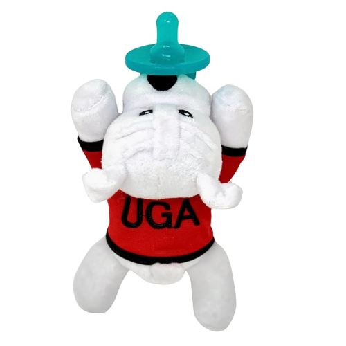 Baby Boy and Girl Silicone Pacifier with College Mascot Stuffed Toy Plush, Collegiately Licensed, UGA, University of Georgia