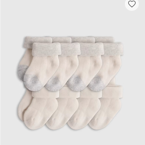 Organic Cotton Fold Over Socks 8-Pack - Baby in White/Grey