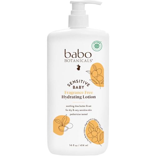 BABO Botanicals Sensitive Baby Fragrance-Free Daily Hydrating Baby Lotion - Shea Butter & Jojoba Oil - for Body & face - for Babies, Kids & Adults with Sensitive Skin - EWG Verified - Vegan