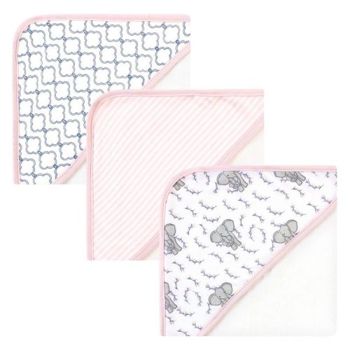 Touched by Nature Baby Girl Organic Cotton Hooded Towels, Pink Elephant, One Size