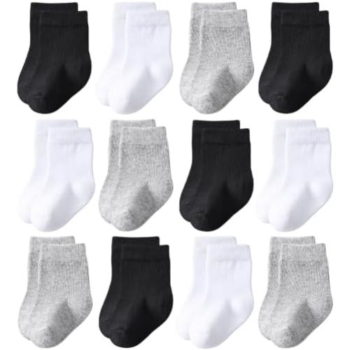 Baby Crew Socks 12-Pack Cotton Newborn Baby Boys Girls Socks 0-3T