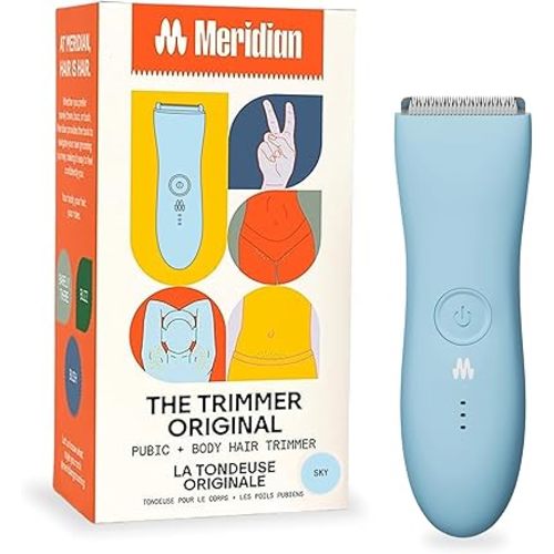 MERIDIAN The Trimmer Original - Body Hair Trimmer for Men, Electric Shaver for Pubic Hair, Chest, Legs & Bikini, Waterproof & Rechargeable, Sky