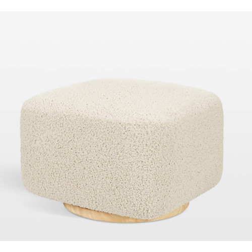 Babyletto Kiwi Gliding Ottoman in Almond Teddy Loop with Light Wood Base