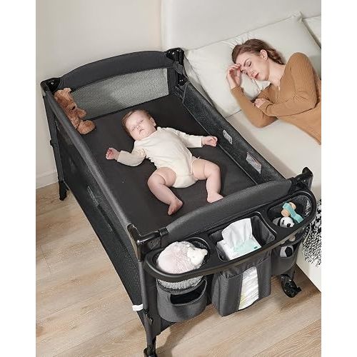 AirClub 4-in-1 Baby Bassinet, Bedside Sleeper, Playard, Changing Table