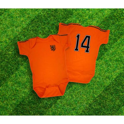 Baby soccer Netherlands retro themed jersey bodysuit. Personalization available