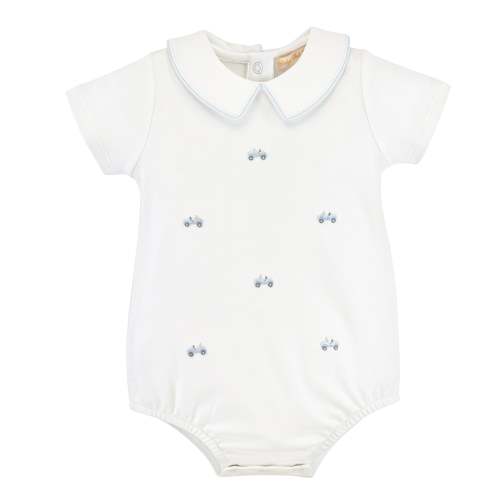 Embroidered Blue Cars Collared Bubble