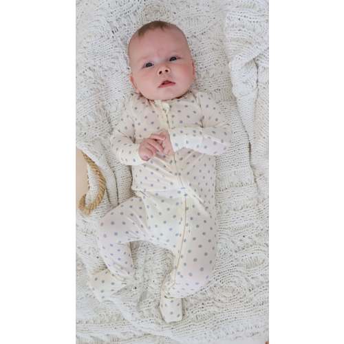 Baby Bamboo Zippered Onesie (Polka Dots) – Luli & Sage – Bamboo Pajamas for Moms & Littles