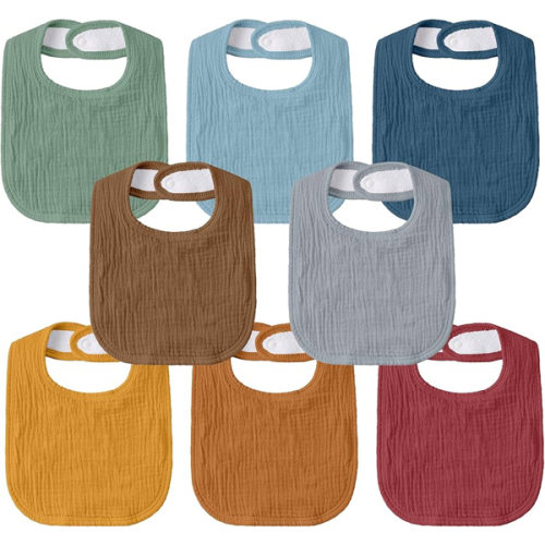 GLLQUEN BABY Muslin Drool Bibs for Boys Girls 8 Pack, Adjustable Baby Bibs for Drooling and Teething, Soft Cotton Baby Bandana Bib for Newborn Feeding Essentials (Cozy Rainbow)