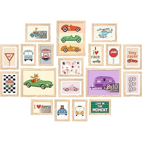 upsimples 19 Pack Picture Frames Collage Wall Decor for Mounting or Tabletop Display, Photo Gallery Frame Set for Family, Multi Sizes Including 8x10, 5x7, 4x6, Natural