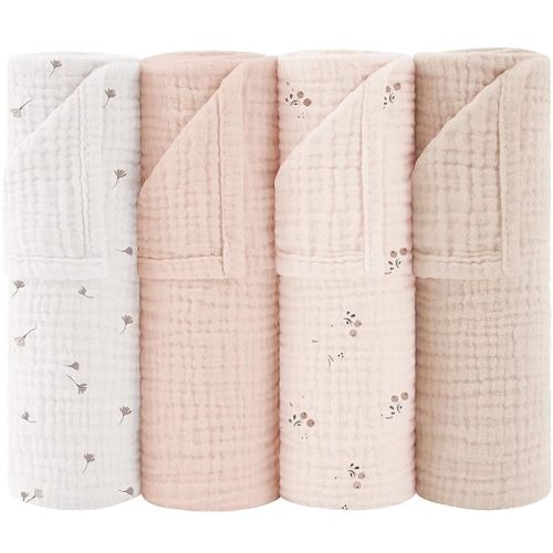 Susurration Muslin Burp Cloths 24x24 Inches Ultra Soft 100% Cotton, 4 or 7 Pack Baby Washcloths for Newborn, Absorbent Burp Rags & Swaddle Blankets