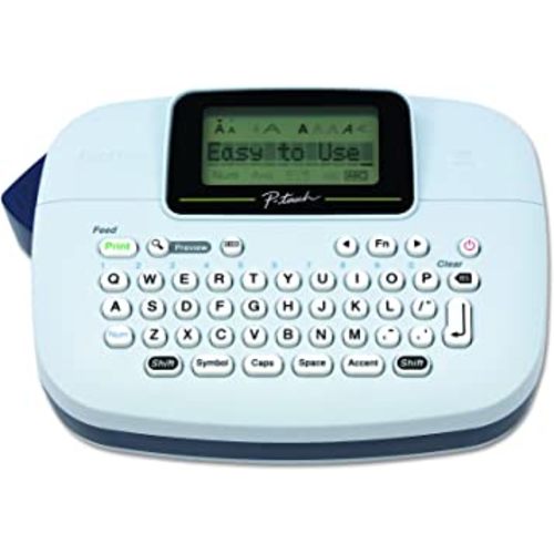 Brother P-Touch, PTM95, Handy Label Maker, 9 Type Styles, 8 Deco Mode Patterns, Navy Blue, Blue Gray