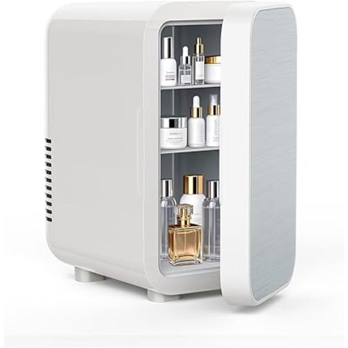 FANSEXPERT Skincare Fridge with Glass Panel, 6L Mini Fridge for Home/Car, AC/DC Portable Thermoelectric Cooler and Warmer, Makeup Mini Compact Refrigerator for Skincare Cosmetics Food Drinks (White)