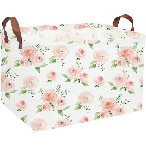 Essme Rectangular Rose Basket,Pink Storage Box, Flower Storage Bins Organizer with Handles for Girls Room Decor, Girl Basket,Shelf Basket.(Rose) .