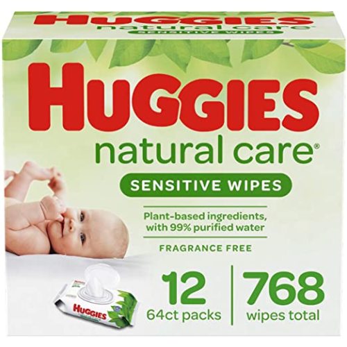 Huggies Natural Care Sensitive Baby Wipes, Unscented, 12 Flip-Top Packs (768 Wipes Total) - 12 Flip-Lid Packs