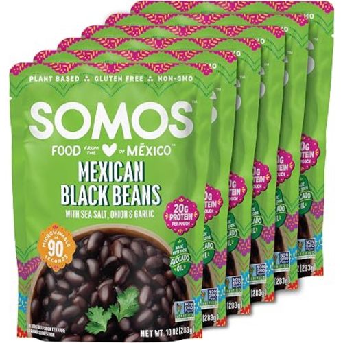 SOMOS Mexican Black Beans – Gluten Free, Non-GMO, Vegan & Microwavable Meals Ready to Eat - Delicious, Healthy & Convenient - Perfect for Tacos, Tostadas & More | 10 oz (Pack of 6)