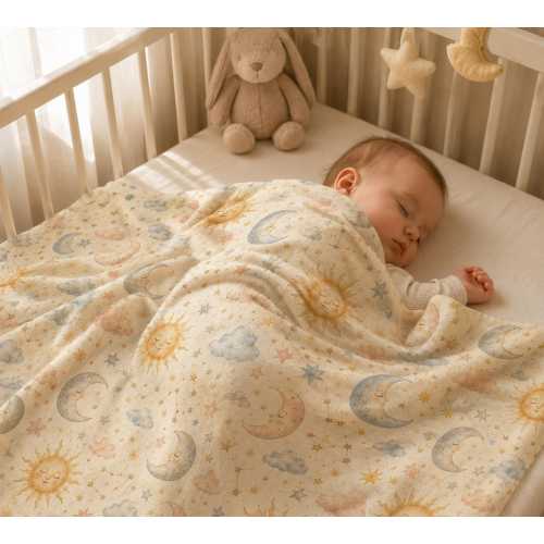 Celestial Baby Blanket, Sun Moon Stars Throw 30x40, Boho Nursery Decor, Gender Neutral Baby Shower Gift, Vintage Celestial Pet Blanket