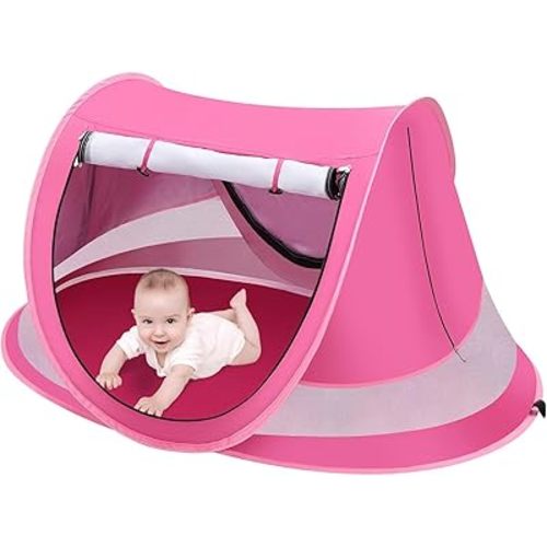 Baby Beach Tent with Baby Hat, Pop Up Toddler Travel Bed with Sun Hat for Boys or Girls, Sun Shade for Toddler Camping, Infant Portable Sun Shade, Summer Beach Baby
