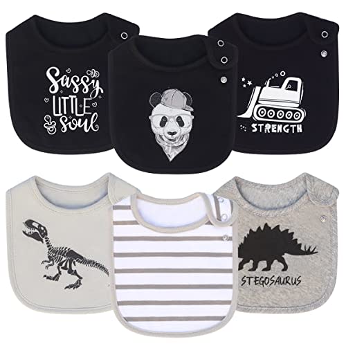 Maiwa 6 Pack Waterproof Cotton Baby Bibs for Girls Boys for Drooling Eating with Snaps