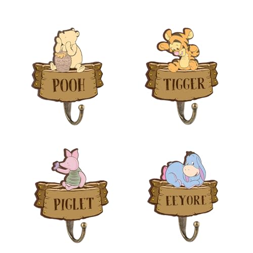 ZsaTuiy Winnie Nursery Bathroom Bedroom Decor, 4 Pcs Piglet The Pooh Decorative Wall Hooks Wooden Hooks, Winnie Nursery Hook Cute Towel Hanger, The Pooh Home Decoration