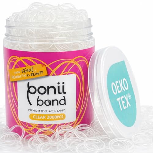 [Made in Korea] PONIIBAND Non-Toxic & Safe 2000pcs 0.8-Inch Clear Elastic Hair Bands - Ouchless Mini Small Rubber Bands for Kids Girls Hair Ties, Oeko-Tex Certified, Snag Free, TPU Ponytail Holders