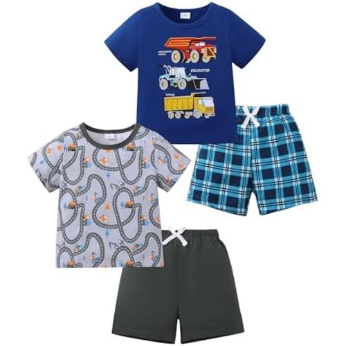 Jecson Toddler Boy Clothes Summer Outfits Cotton Short Sleeve T-shirts and Shorts Set 4 Pieces 12Months-5 Years