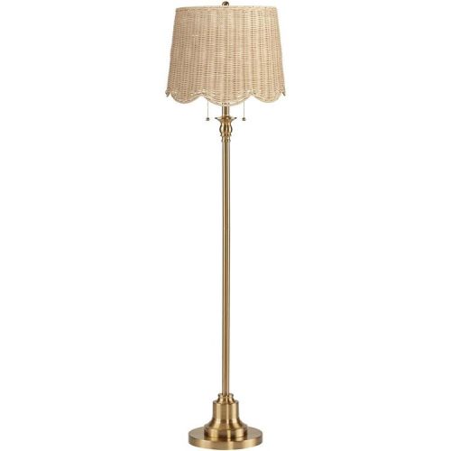 Possini Euro Design Dyna 58"H Antique Brass and Rattan Drum Shade 2-Light Floor Lamp
