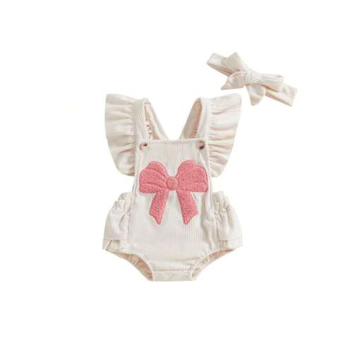 Baby Girl Romper Overalls Casual Bow Embroidery Ruffles Jumpsuit And Headband Set Fashion Clothes Outfits | SHEIN USA