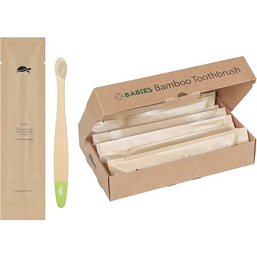 Sea Turtle Plant-Based Bristles, Ultra-Soft Bamboo Toothbrushes, Individually Sealed for Babies (10 Pack)