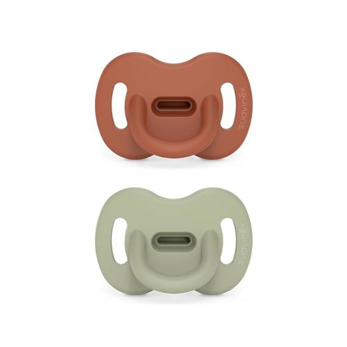 Color Essence SX PRO Silicone Baby Pacifier 2Pk, Made with 100% Soft Silicone, Baby Essentials Perfect for Breastfeeding Babies, Designed in Spain, 6-18 Mths, Orange/Green