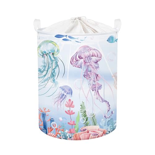 Ocean Animals Baby Laundry Hamper Collapsible Clothes Kids Storage Basket Large Boys Girls Gift Toy Box Bin for Nursery Room, Colorful Jellyfish, 63L