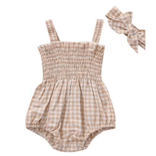 Gingham Bubble Onesie and Bow – The Ollie Bee