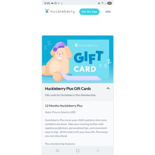 Huckleberry Parenting Premium App Gift Card
