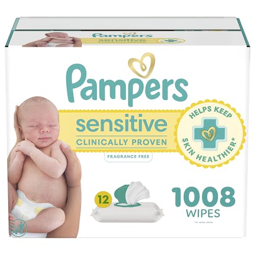 Pampers Baby Wipes, Sensitive, Water Based Wipe, Clinically Proven, Hypoallergenic, and Unscented for Babies, 1008 Wipes Total (12 Flip-Top Packs) [Packaging May Vary]